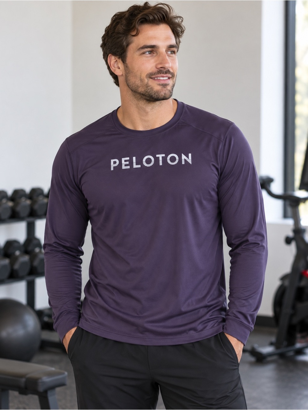Peloton Men’s Long Sleeve Athletic Shirt - Deep Plum